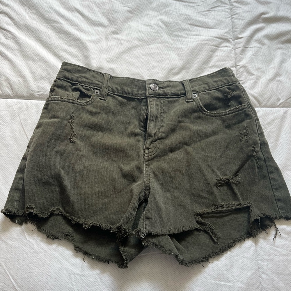 Aerie Green Jean Shorts Distressed High-Waisted